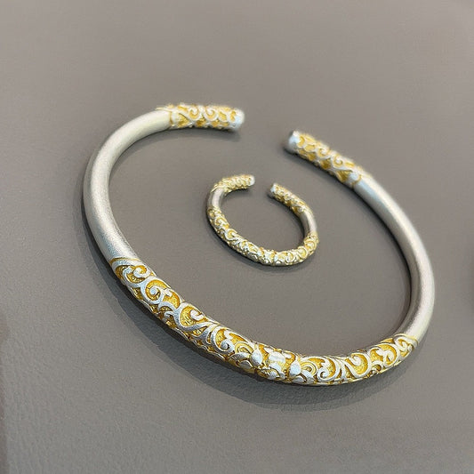 Sterling silver scroll pattern open ring - jewelry - weilin.com