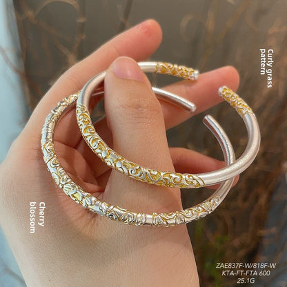 Sterling silver scroll pattern open ring - jewelry - weilin.com