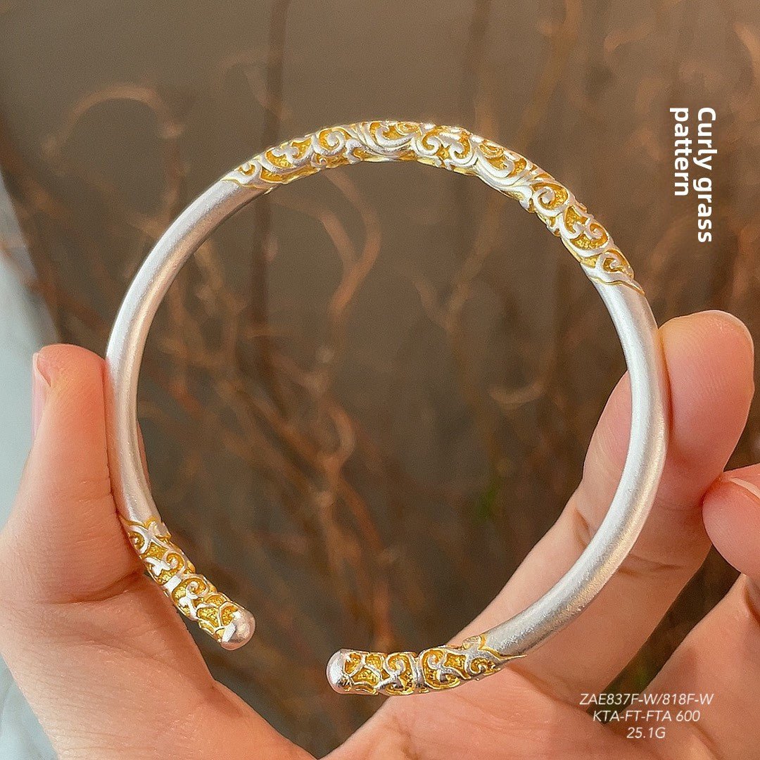 Sterling silver scroll pattern open ring - jewelry - weilin.com