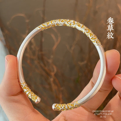 Sterling silver scroll pattern open ring - jewelry - weilin.com