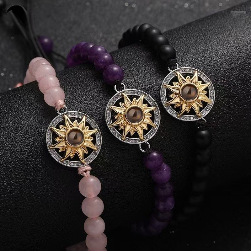 Sunflower photo projection natural stone bracelet - jewelry - weilin.com