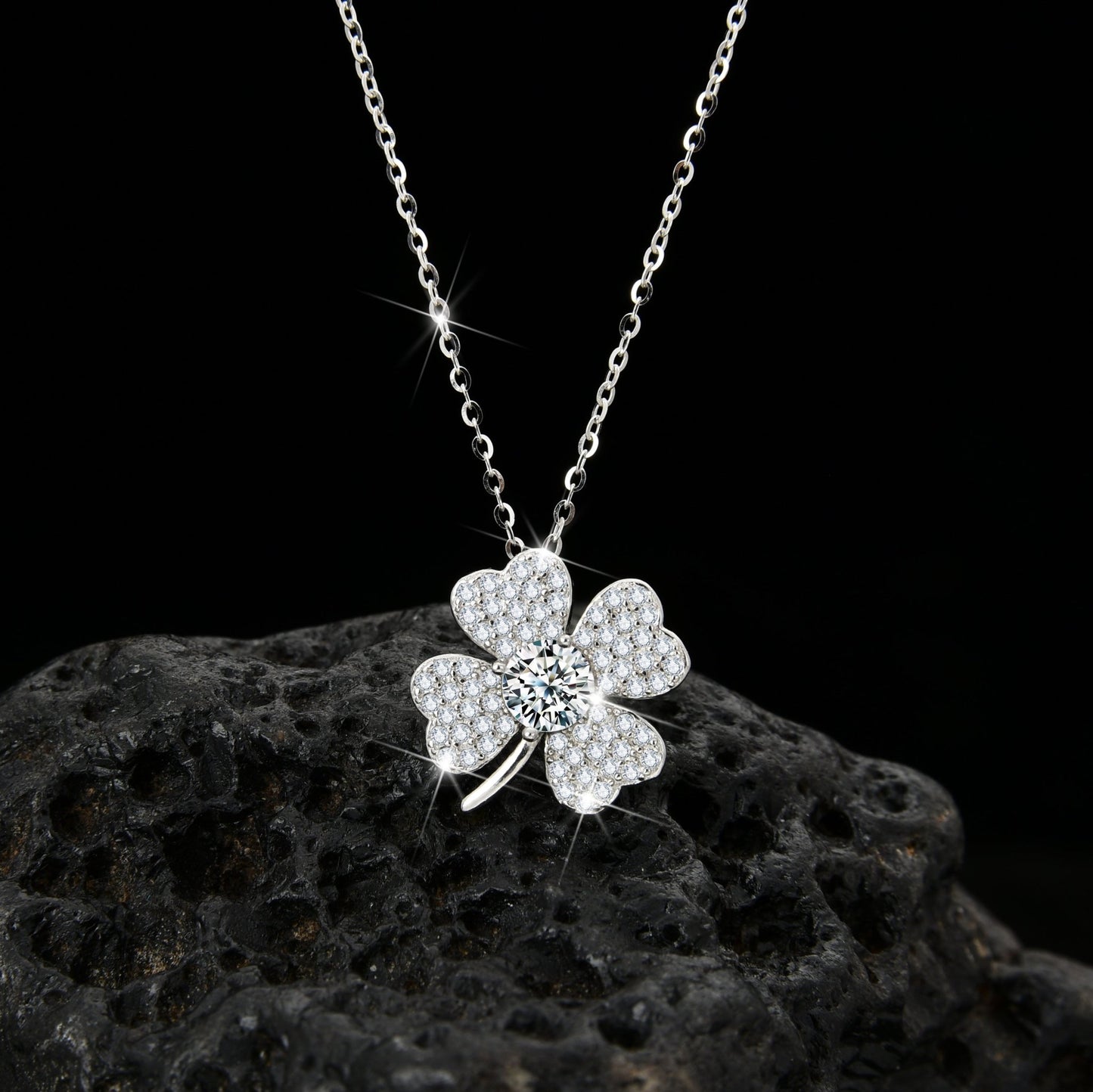 Symbol of luck fashion design clover petal cubic zirconia pendant necklace - jewelry - weilin.com