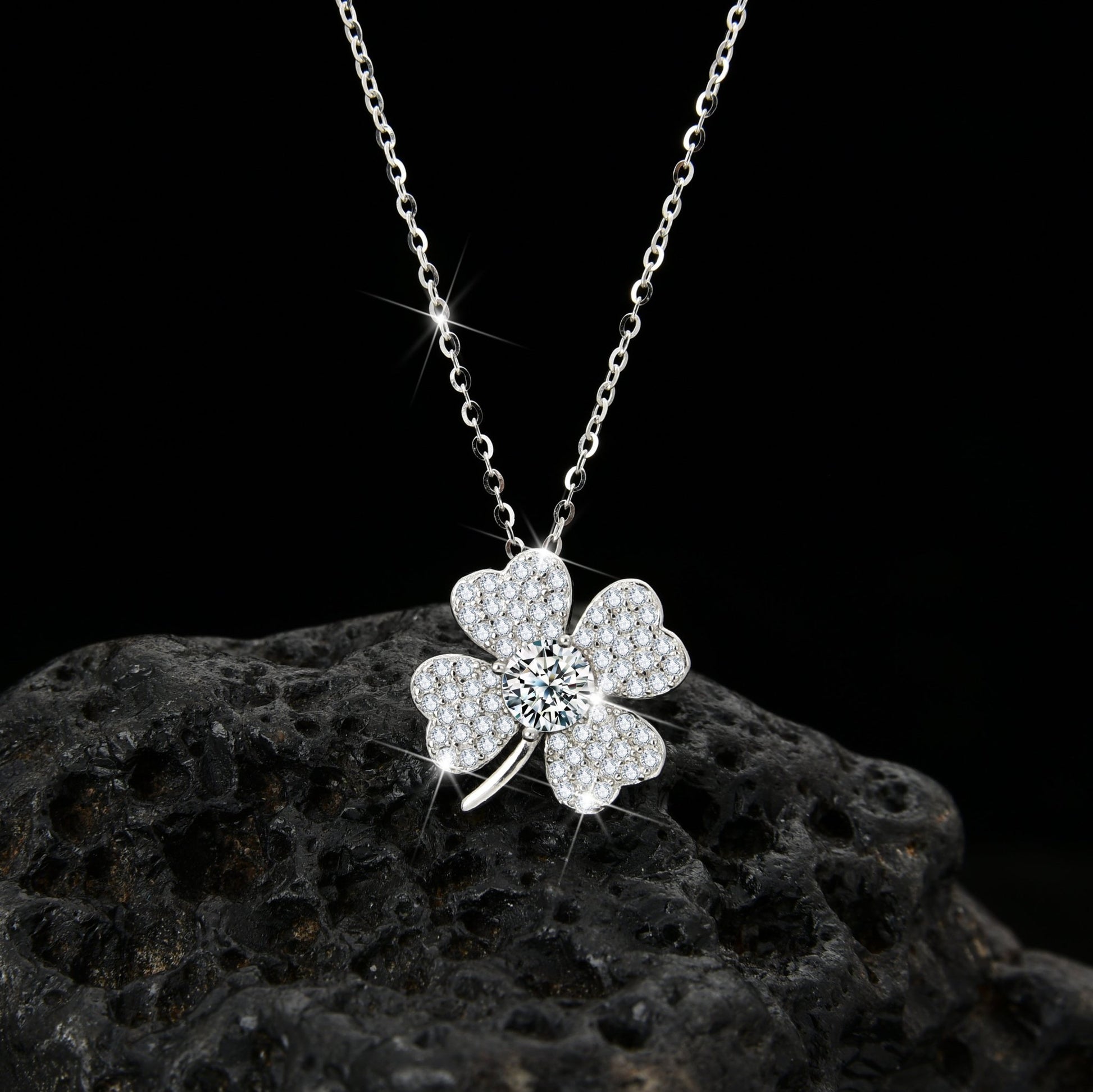 Symbol of luck fashion design clover petal cubic zirconia pendant necklace - jewelry - weilin.com