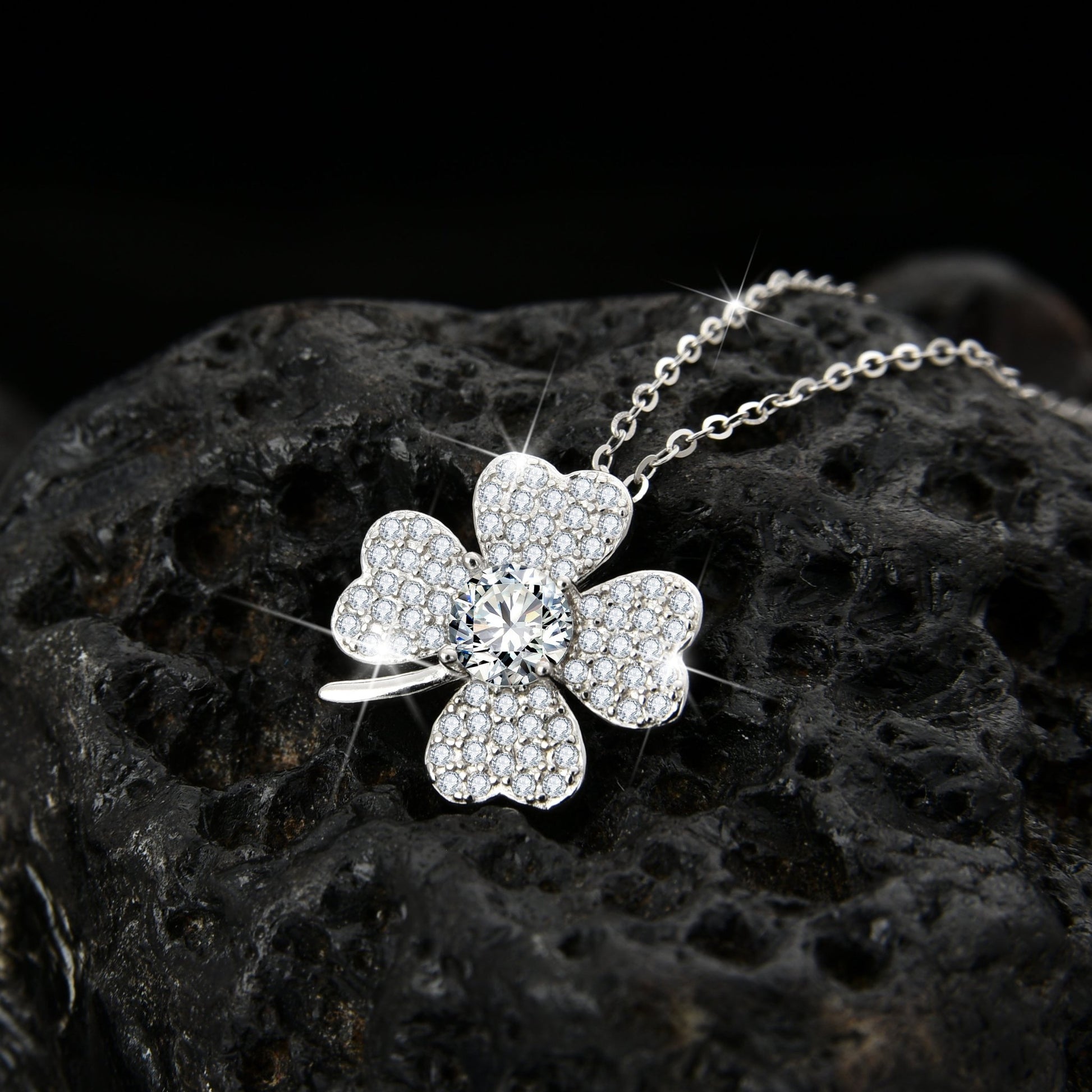 Symbol of luck fashion design clover petal cubic zirconia pendant necklace - jewelry - weilin.com