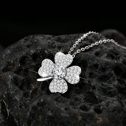 Symbol of luck fashion design clover petal cubic zirconia pendant necklace - jewelry - weilin.com