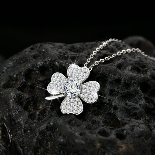 Symbol of luck fashion design clover petal cubic zirconia pendant necklace - jewelry - weilin.com