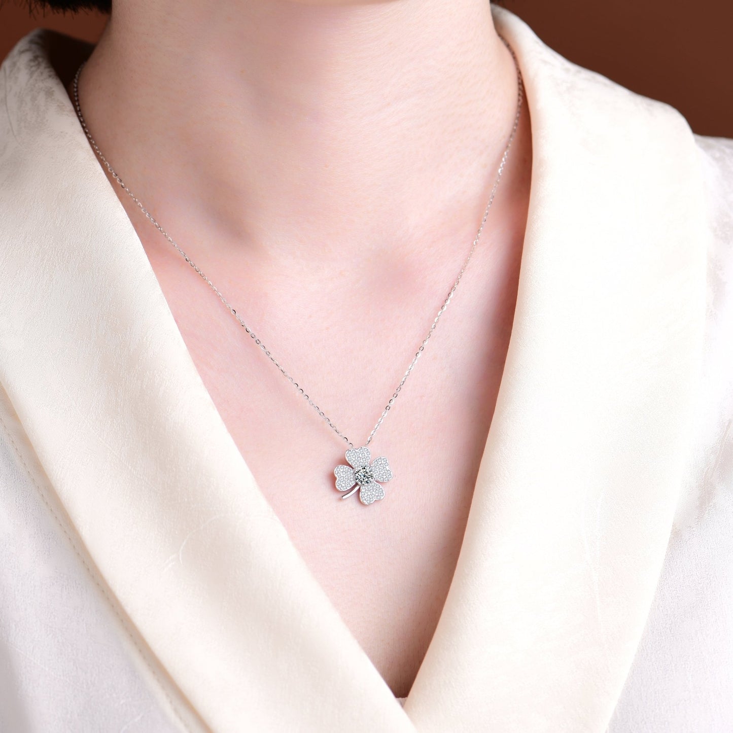 Symbol of luck fashion design clover petal cubic zirconia pendant necklace - jewelry - weilin.com
