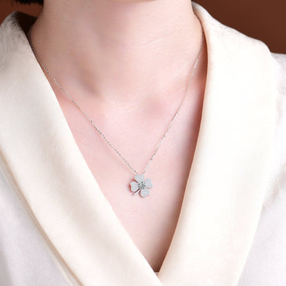 Symbol of luck fashion design clover petal cubic zirconia pendant necklace - jewelry - weilin.com