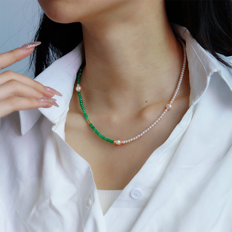 Temperament retro two - color natural stone beaded necklace - jewelry - weilin.com