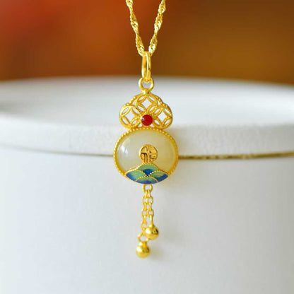 Traditional Handcrafted Silver Hetian Jade Continuous Fortune Gourd Set - Jewelry Weilin