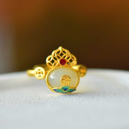 Traditional Handcrafted Silver Hetian Jade Continuous Fortune Gourd Set - Jewelry Weilin