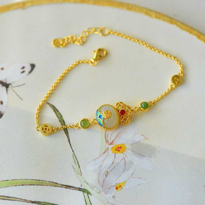 Traditional Handcrafted Silver Hetian Jade Continuous Fortune Gourd Set - Jewelry Weilin