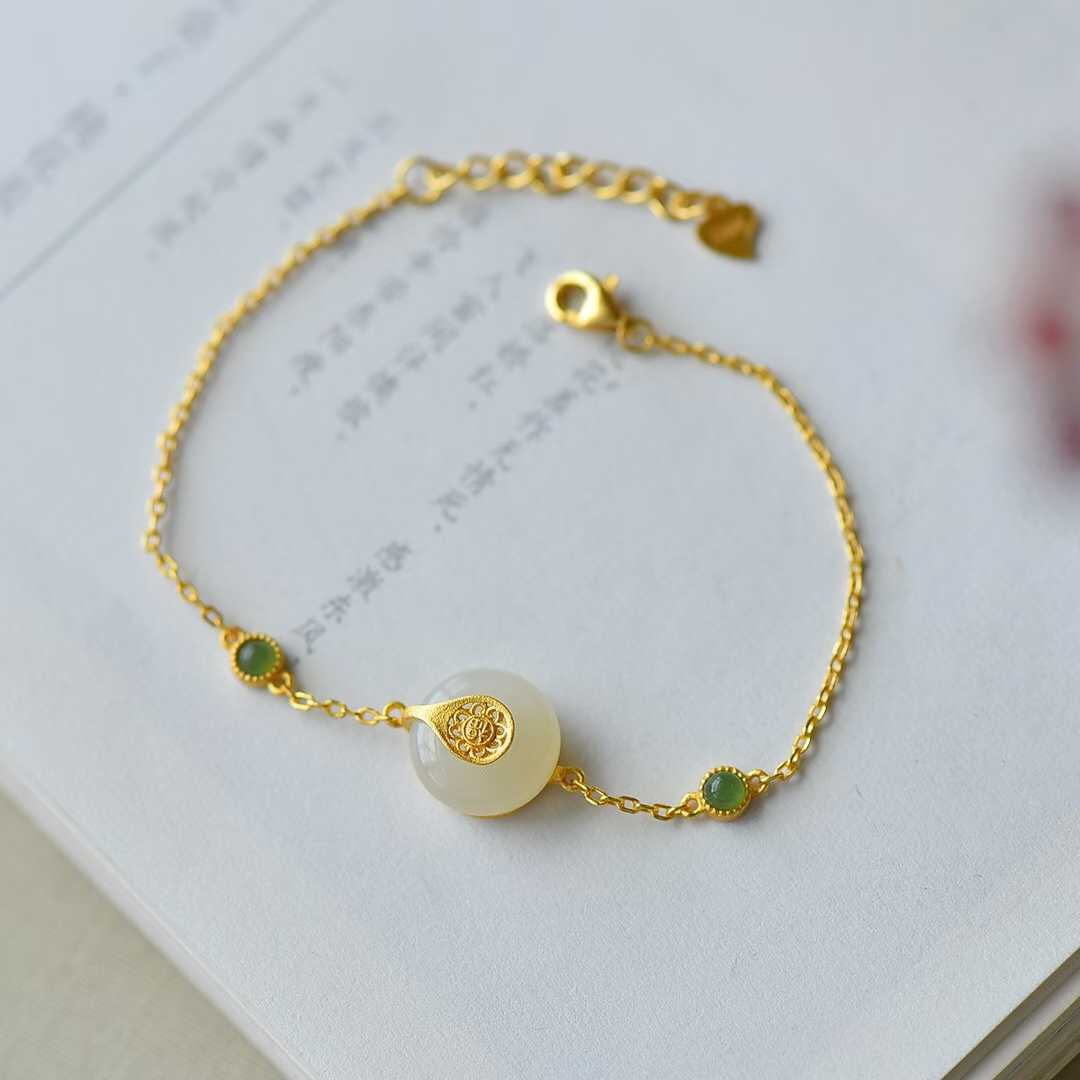 Traditional Silver - Inlaid Hetian Jade "Ping'an Kou" Three - Piece Set - jewelry - weilin.com