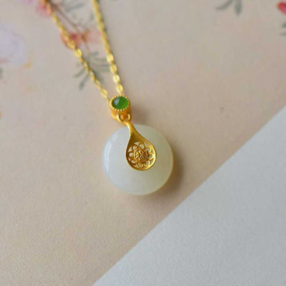 Traditional Silver - Inlaid Hetian Jade "Ping'an Kou" Three - Piece Set - jewelry - weilin.com
