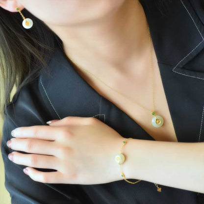 Traditional Silver - Inlaid Hetian Jade "Ping'an Kou" Three - Piece Set - jewelry - weilin.com
