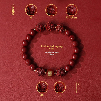 New Chinese style cinnabar purple gold sand bracelet zodiac men and women