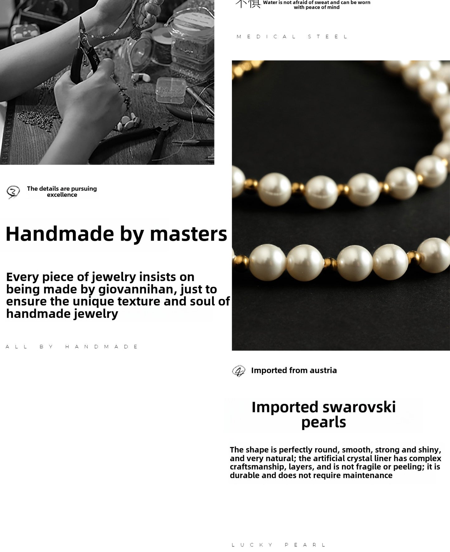Pearl necklaces and bracelets