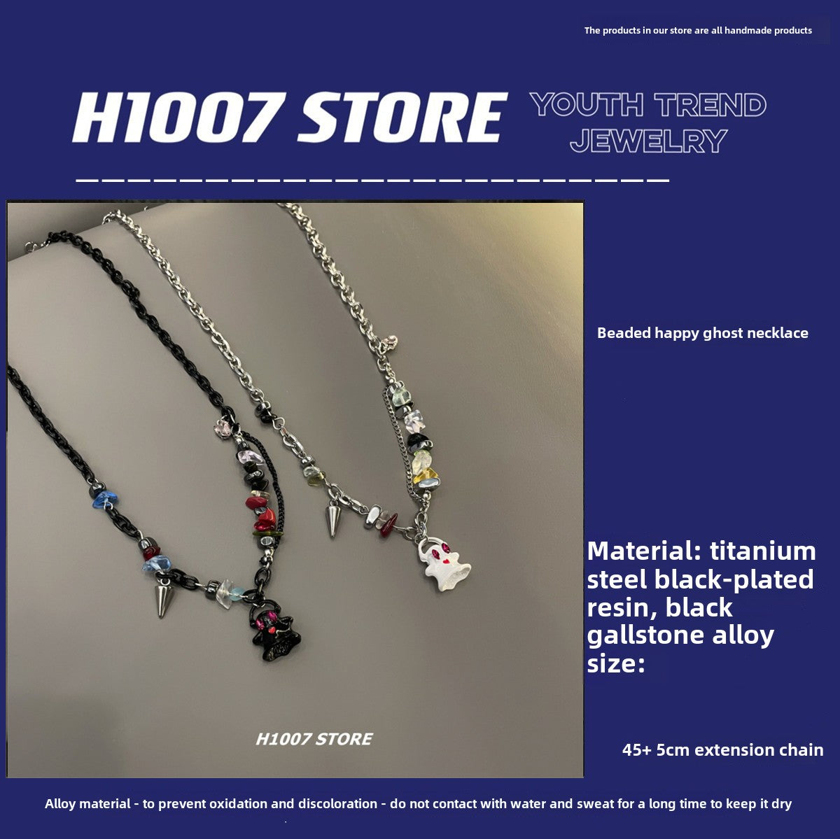 Hip Hop Black and White Ghost Beaded Necklace