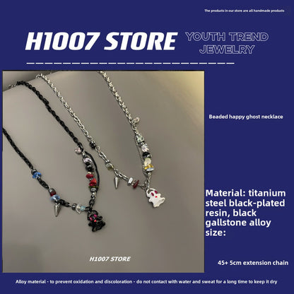 Hip Hop Black and White Ghost Beaded Necklace