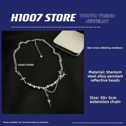 Hip Hop Star Reflective Pearl Necklace