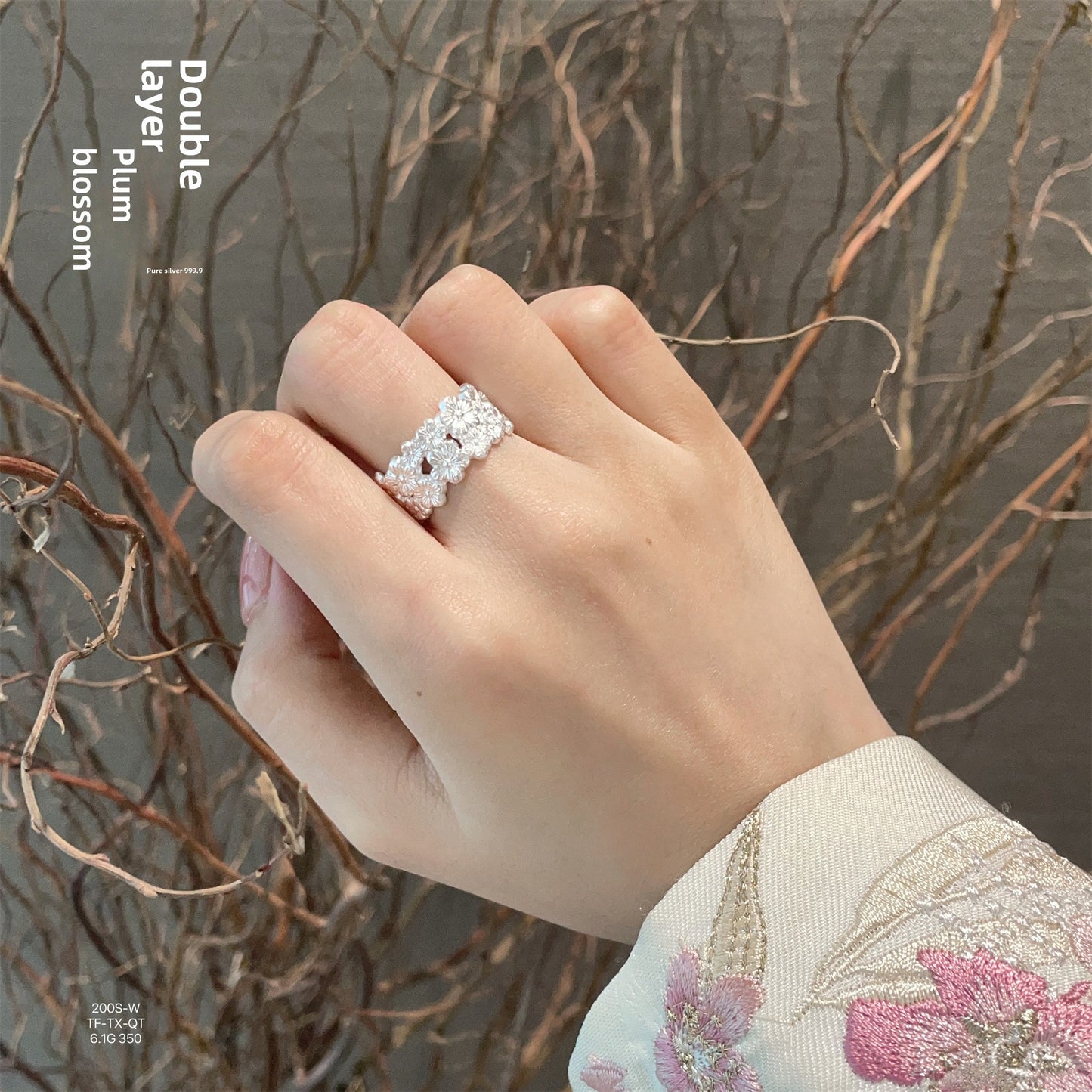 New Chinese style plum blossom sterling silver ring