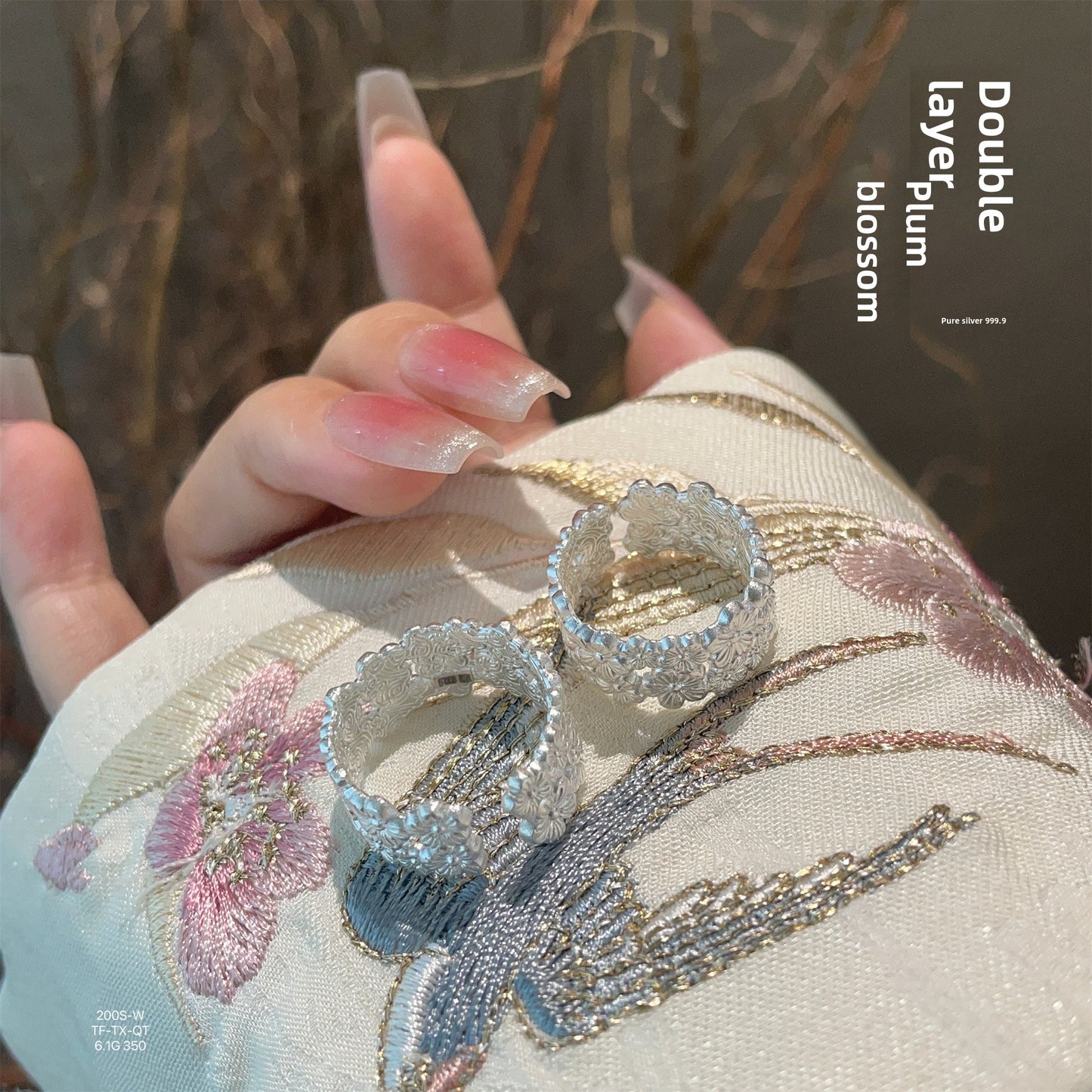 New Chinese style plum blossom sterling silver ring