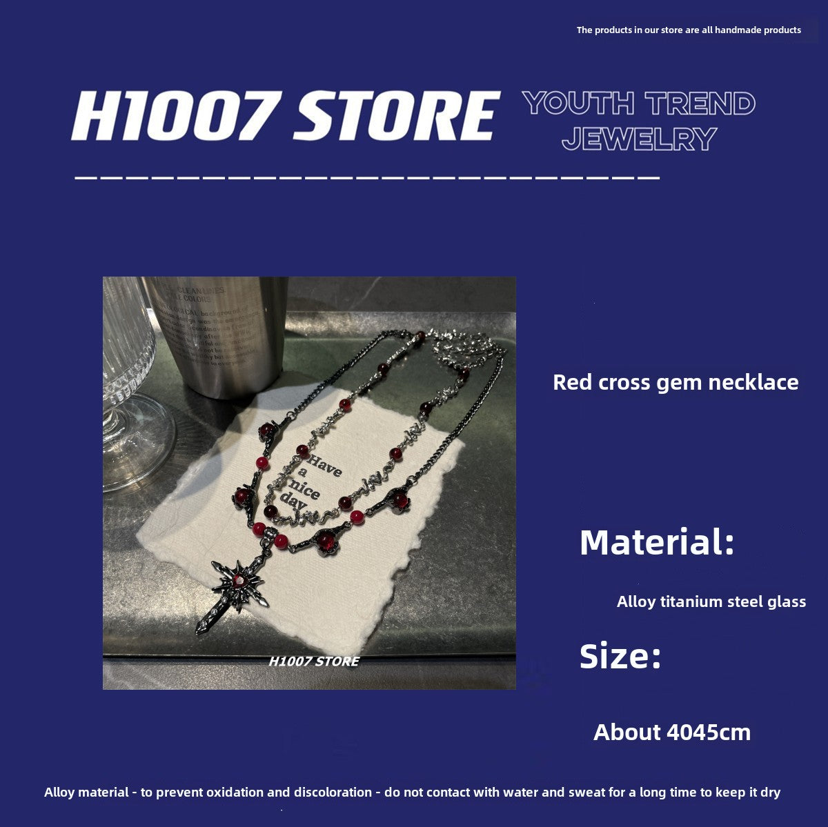 Hip Hop Ruby Cross Necklace