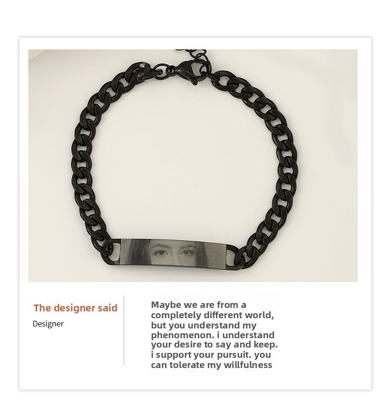 Engraved text and image custom bracelet with eyes