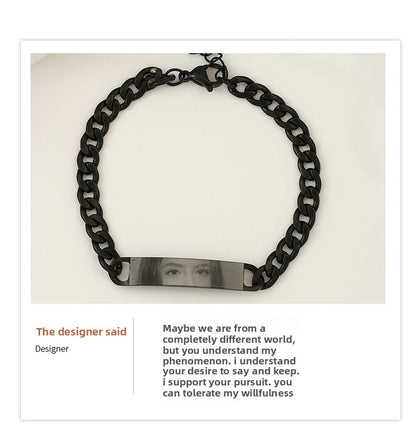 Engraved text and image custom bracelet with eyes