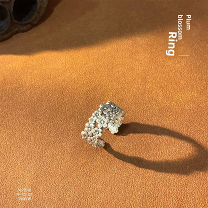 New Chinese style plum blossom sterling silver ring