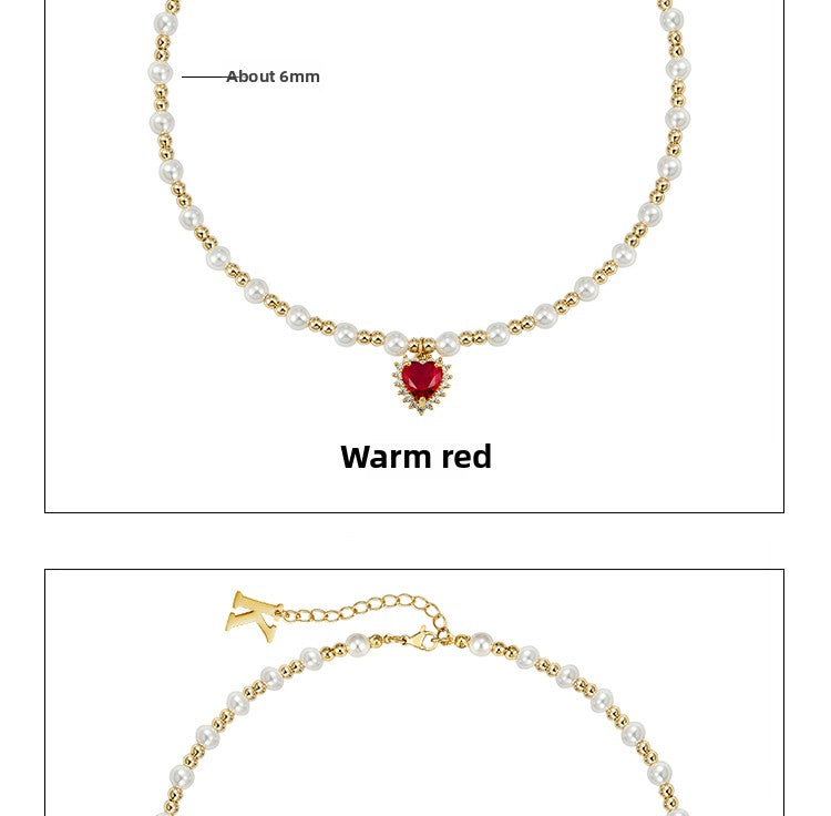 Hip-hop colored diamond heart necklace