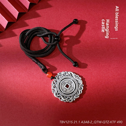 Chinese style sterling silver pendant necklace