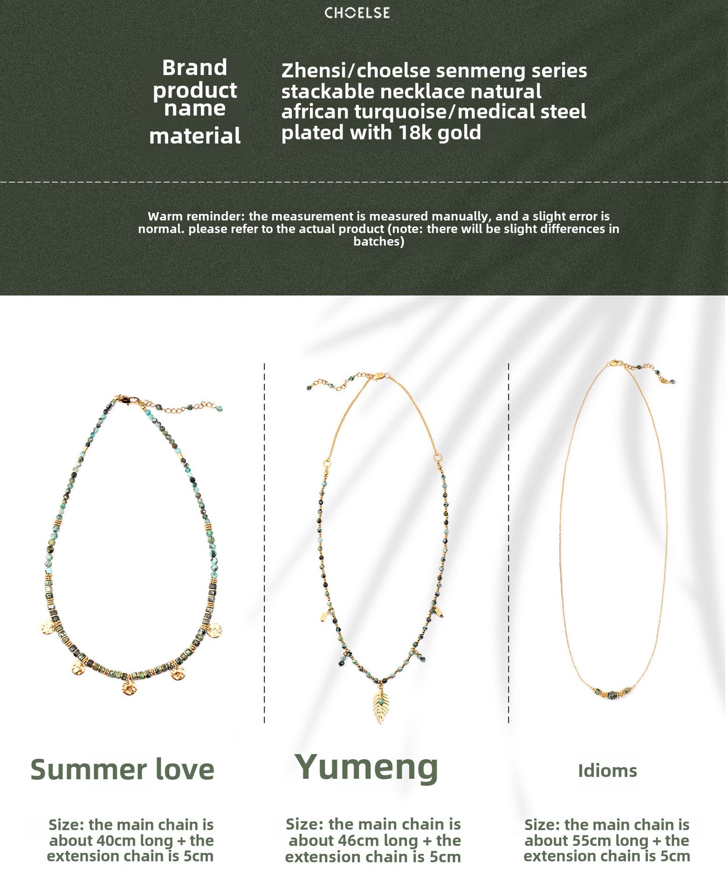 Ethnic-style green turquoise necklace