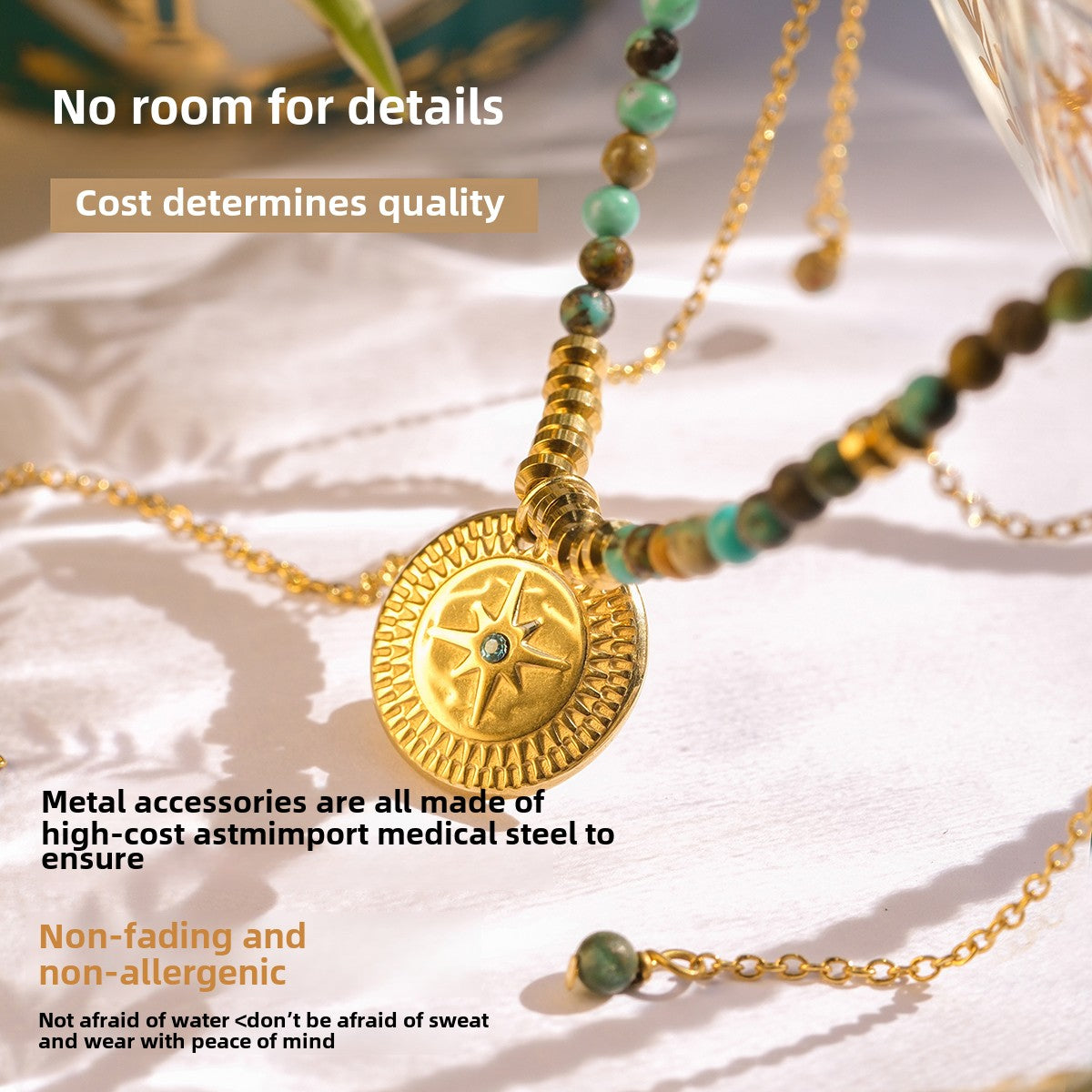 Golden circle six-pointed star necklace