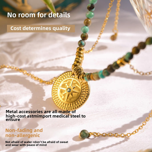 Golden circle six-pointed star necklace