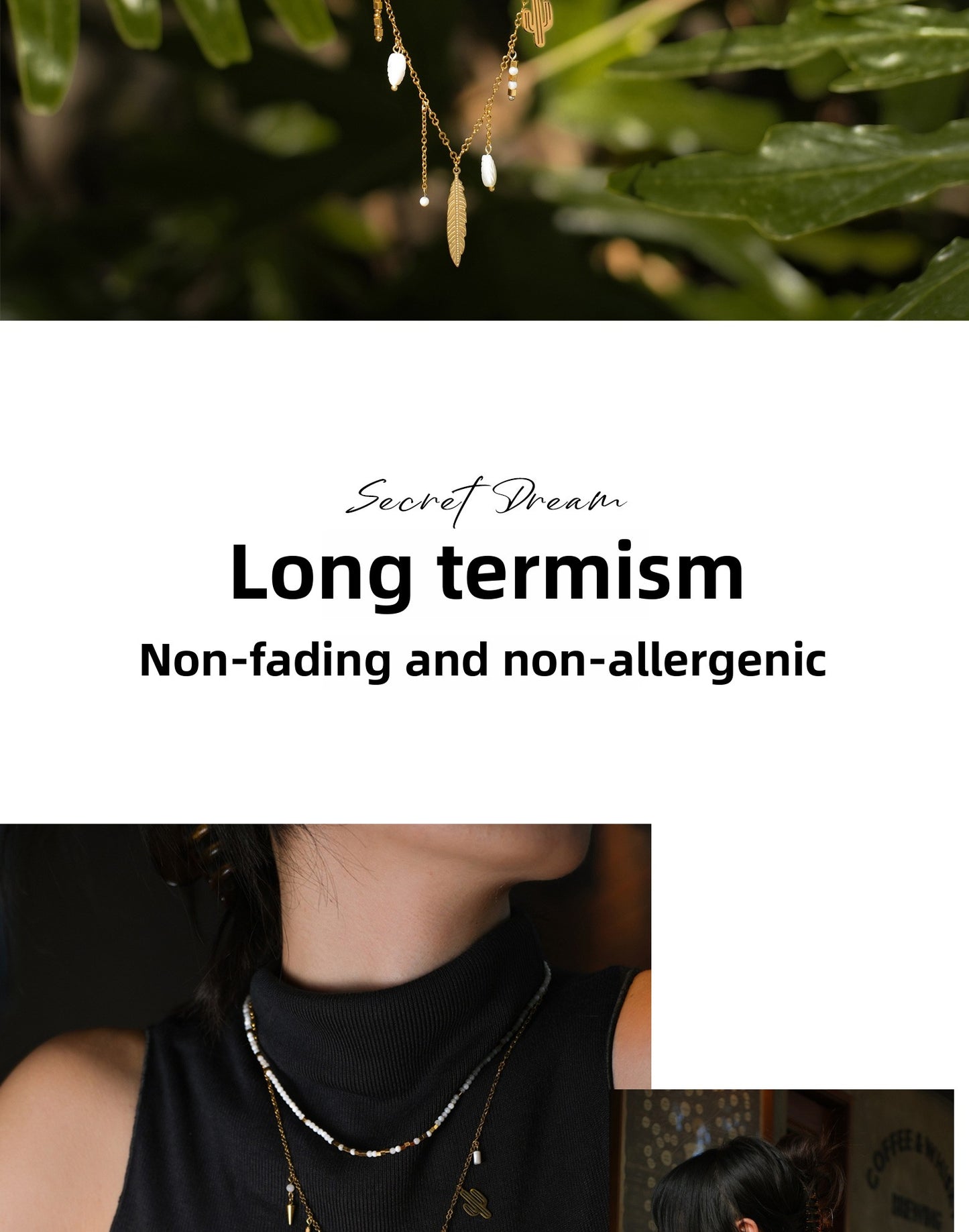 White light golden leaf necklace