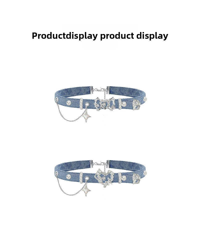 Choker Heart-shaped Denim Collar Chain Necklaces