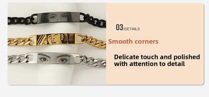 Engraved text and image custom bracelet with eyes