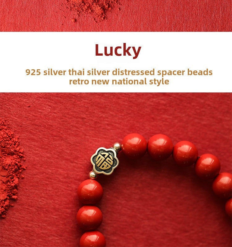 Fashion new national style cinnabar red sand bracelet sterling silver blessing bracelet