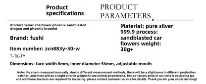 Fashionable Dragon and Phoenix Push-Pull Sterling Silver Bracelet