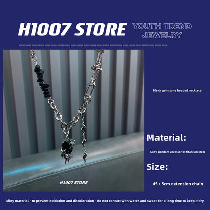 New Chinese style black gemstone beaded clothing necklace