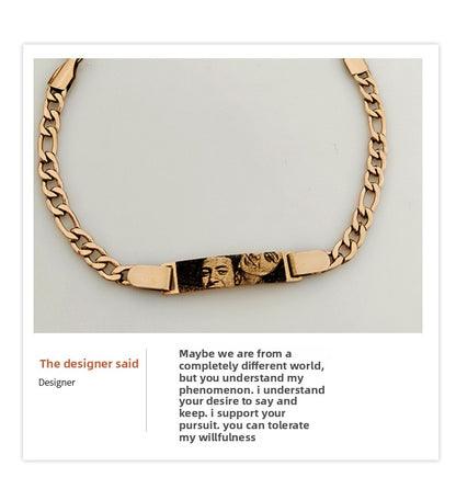 Brazalete con cadena de mano con imagen y texto grabado personalizado 