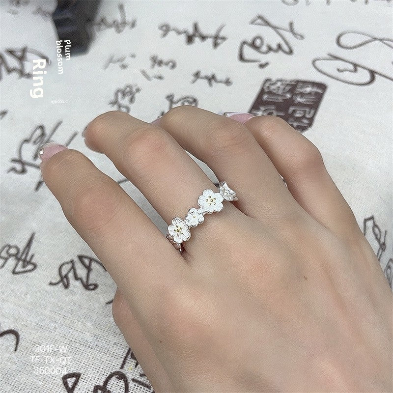 Plum blossom open sterling silver ring
