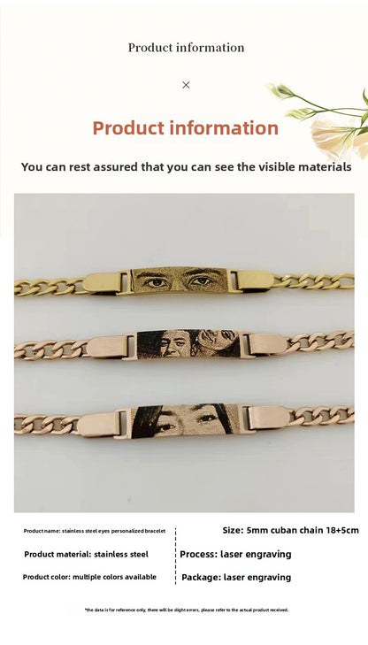 Brazalete con cadena de mano con imagen y texto grabado personalizado 