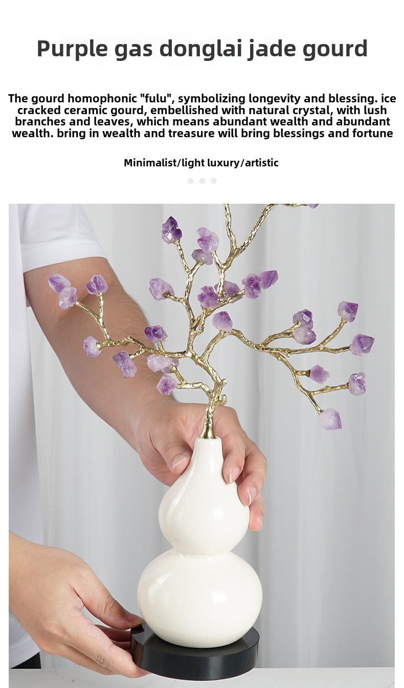 Adornos para muebles de calabaza de cerámica con grietas de hielo y árbol de amatista natural de estilo chino.