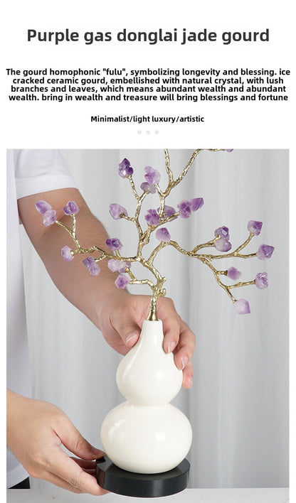Adornos para muebles de calabaza de cerámica con grietas de hielo y árbol de amatista natural de estilo chino.