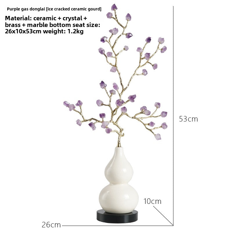 Adornos para muebles de calabaza de cerámica con grietas de hielo y árbol de amatista natural de estilo chino.