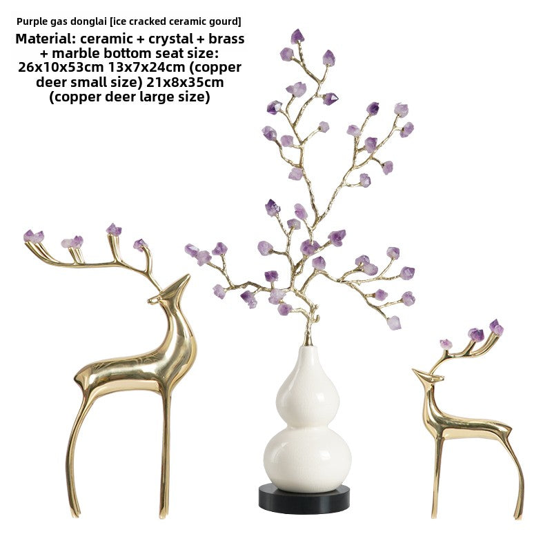 Adornos para muebles de calabaza de cerámica con grietas de hielo y árbol de amatista natural de estilo chino.