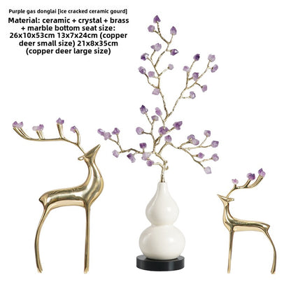 Adornos para muebles de calabaza de cerámica con grietas de hielo y árbol de amatista natural de estilo chino.