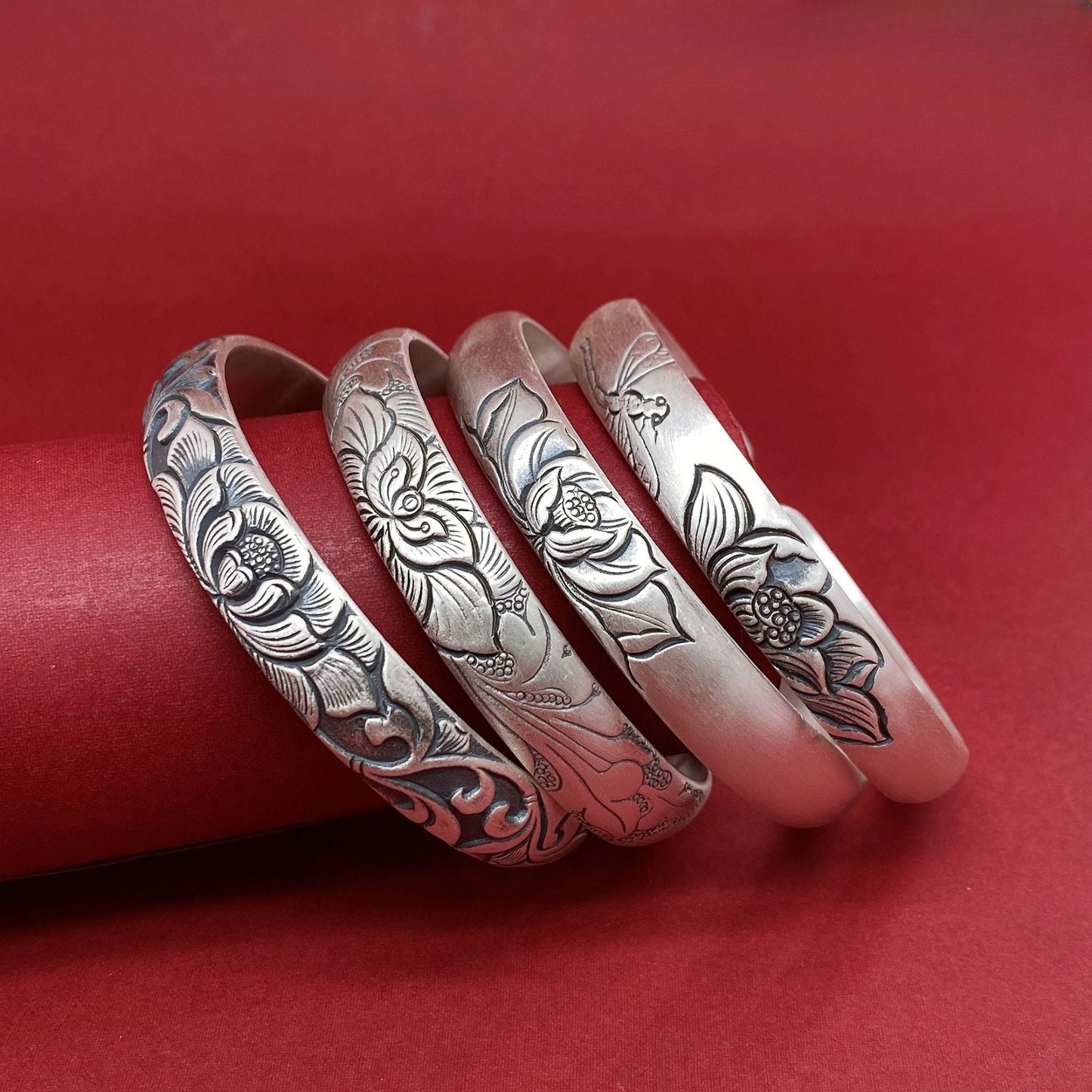 Vintage carved sterling silver bracelet - jewelry - weilin.com